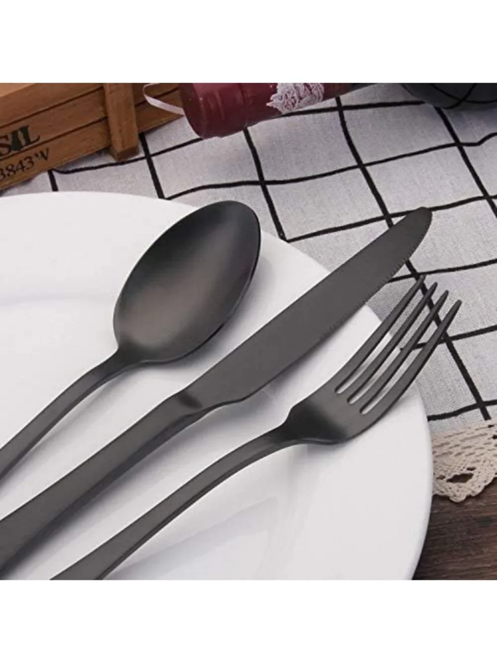 Sleek Matte Black 40-Piece Stainless Steel Flatware Set for 8 - Dishwasher Safe